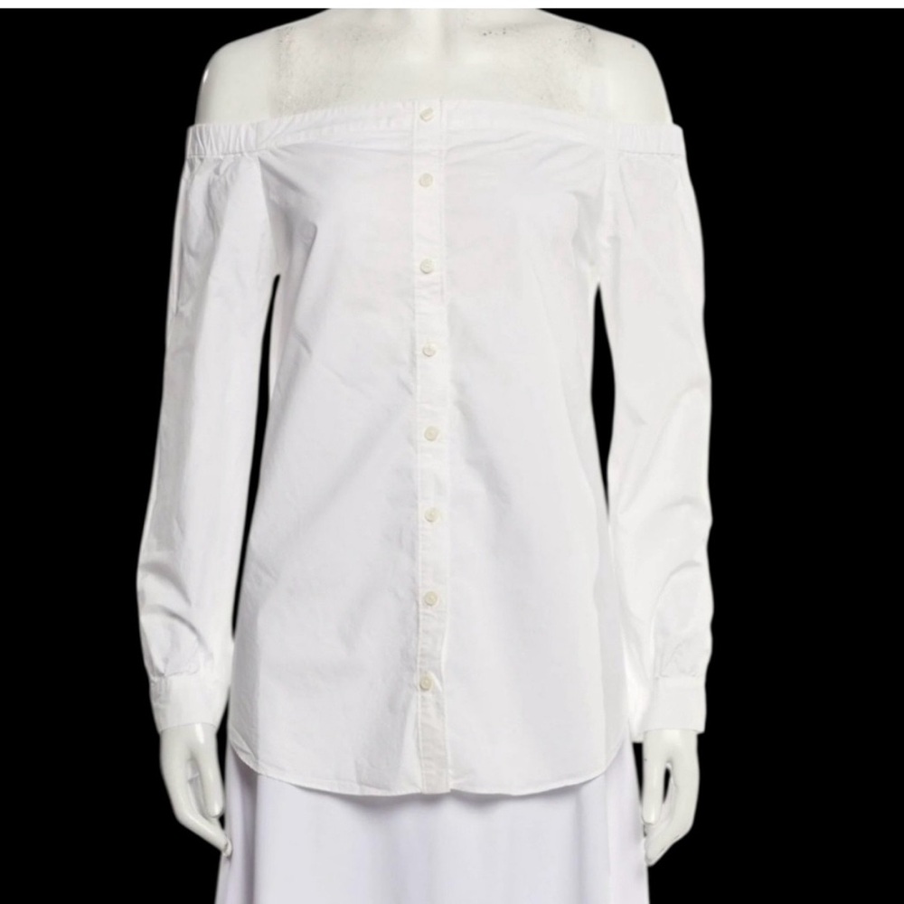 Derek Lam 10 Crosby White Off-Shoulder Button Down Shirt